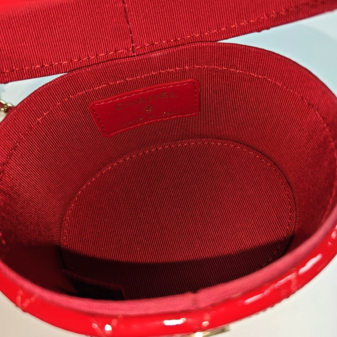 Round Vanity Quilted Patent Leather Red