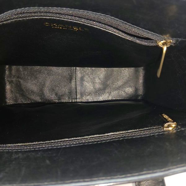 Quilted Patent Leather Tote Bag Black