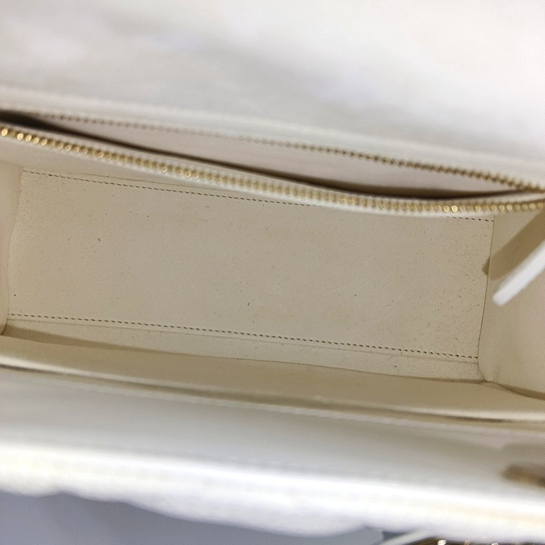 Authenticated pre-owned  Lady D-Lite Medium Cannage Fabric White - Shoulder Bag at Looply