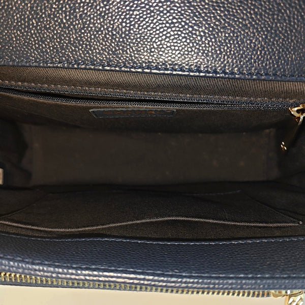 Quilted Grained Calfskin Shoulder Bag Blue