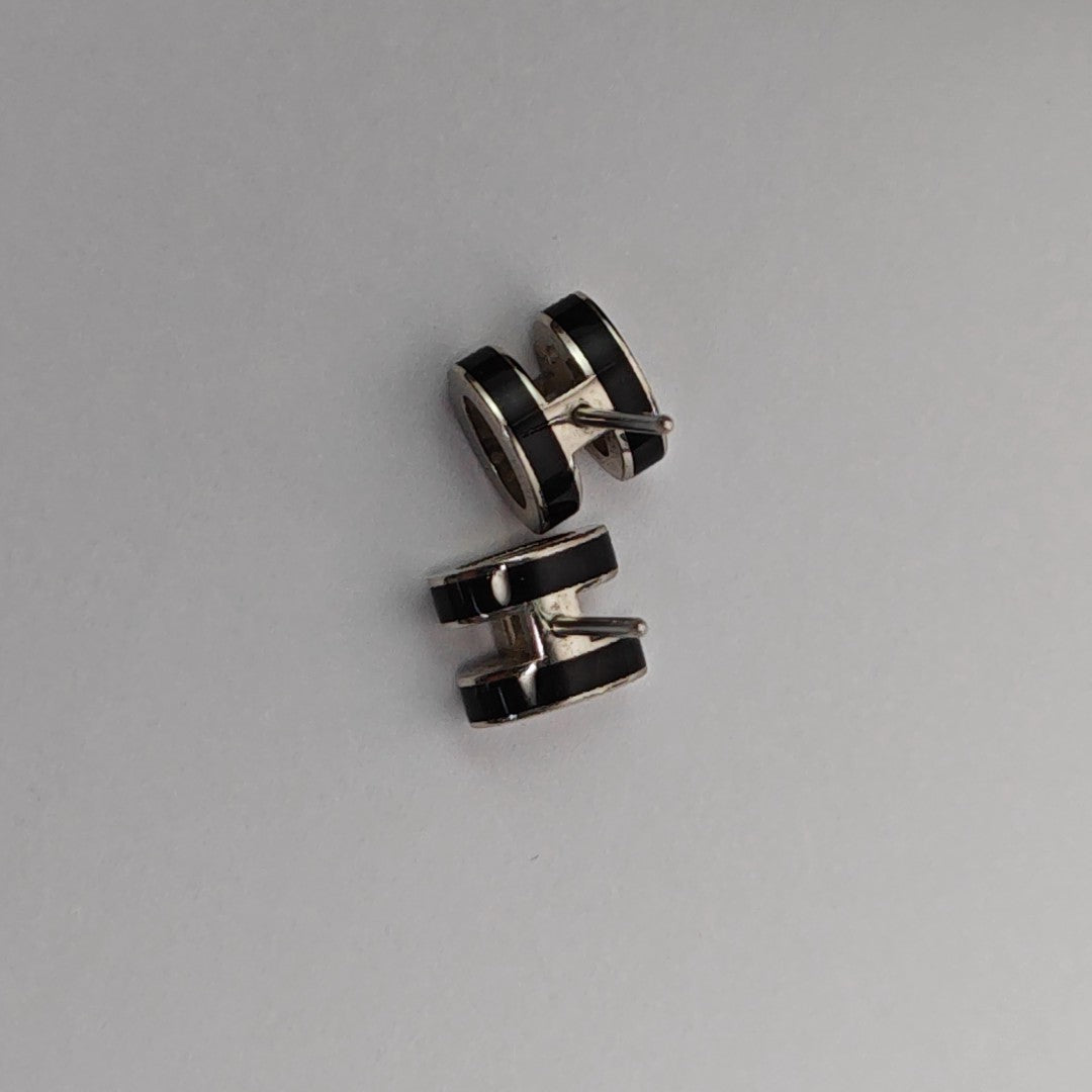 Pop H Metal Black Stud Earrings