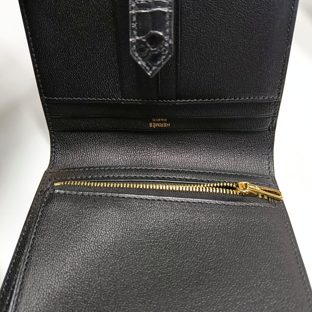 Bearn Shiny Porosus Crocodile Black Card Holder