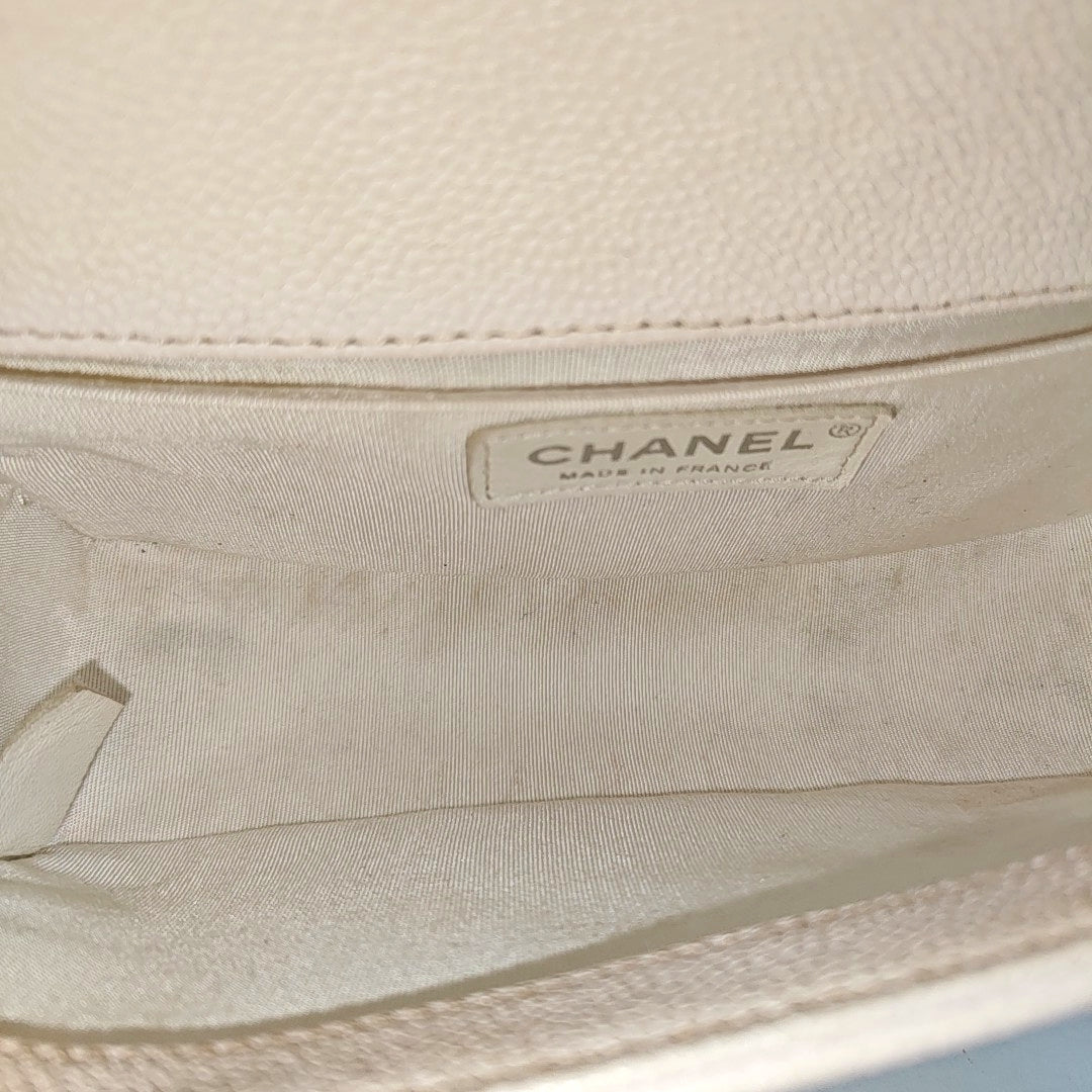 BOY CHANEL Small Quilted Grained Calfskin White