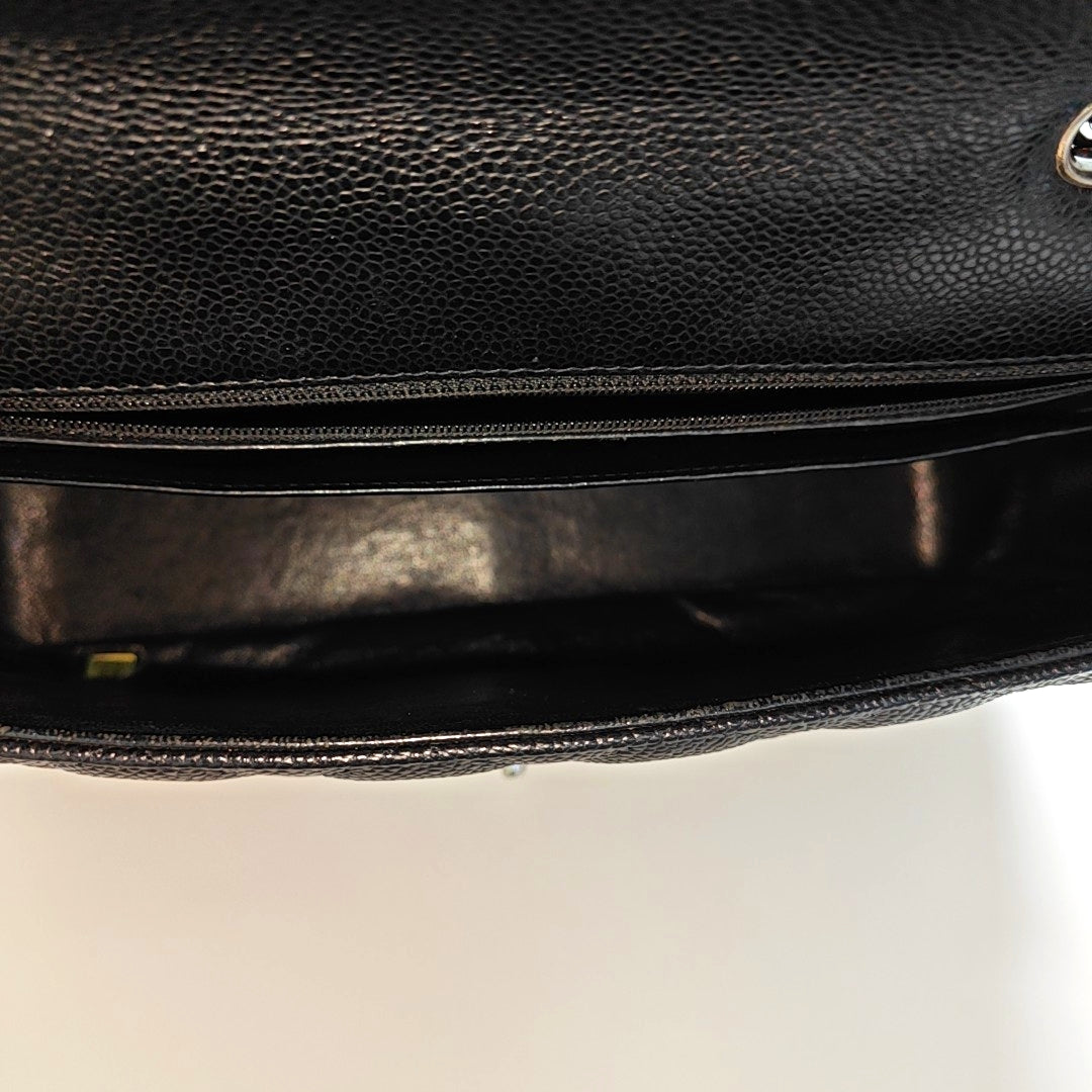 Quilted Grained Calfskin Shoulder Bag Large Black