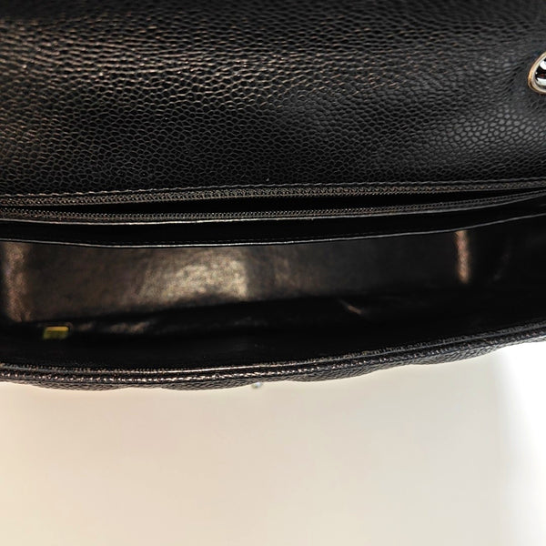 Quilted Grained Calfskin Shoulder Bag Large Black