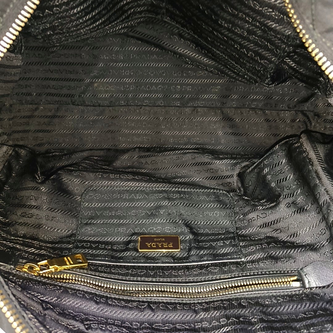 Quilted Nylon Shoulder Bag Black