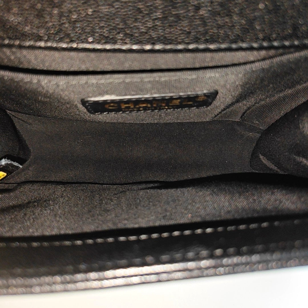 Leboy Small Chevron Grained Calfskin Black