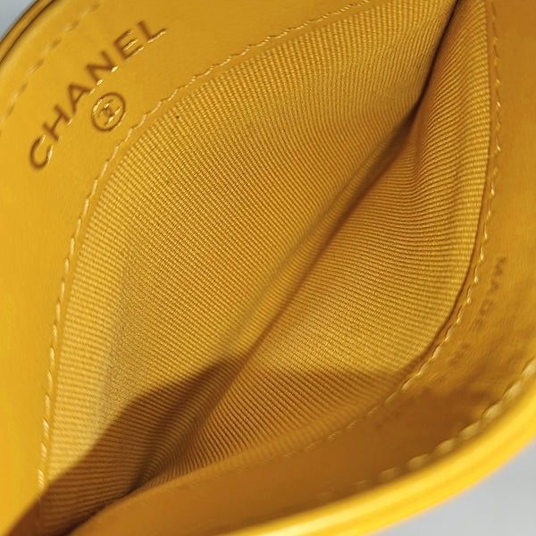 Quilted Grained Calfskin Card Holder Yellow