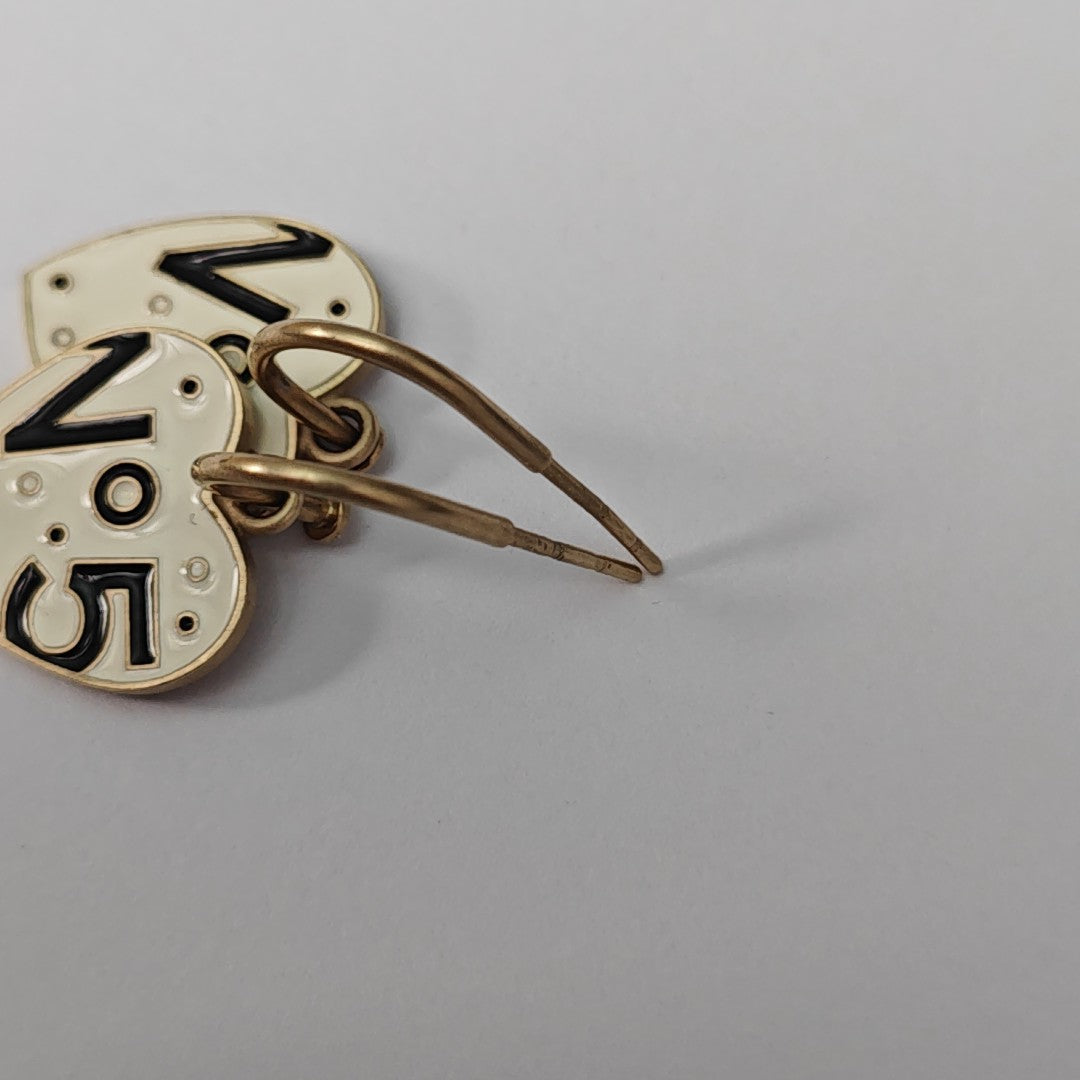 CC Logo Metal White Stud Earrings