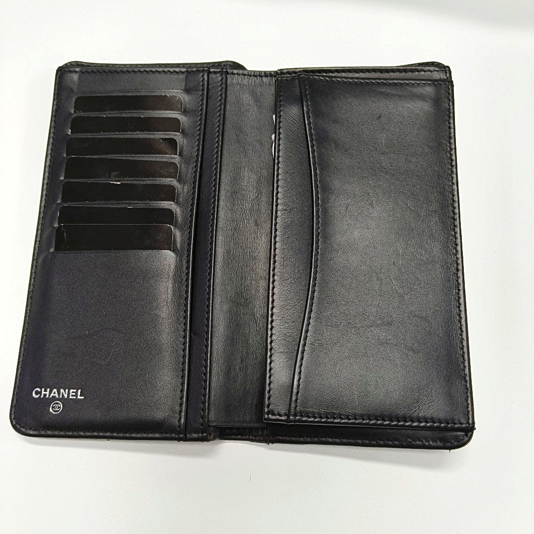 Quilted Grained Calfskin Wallet Black