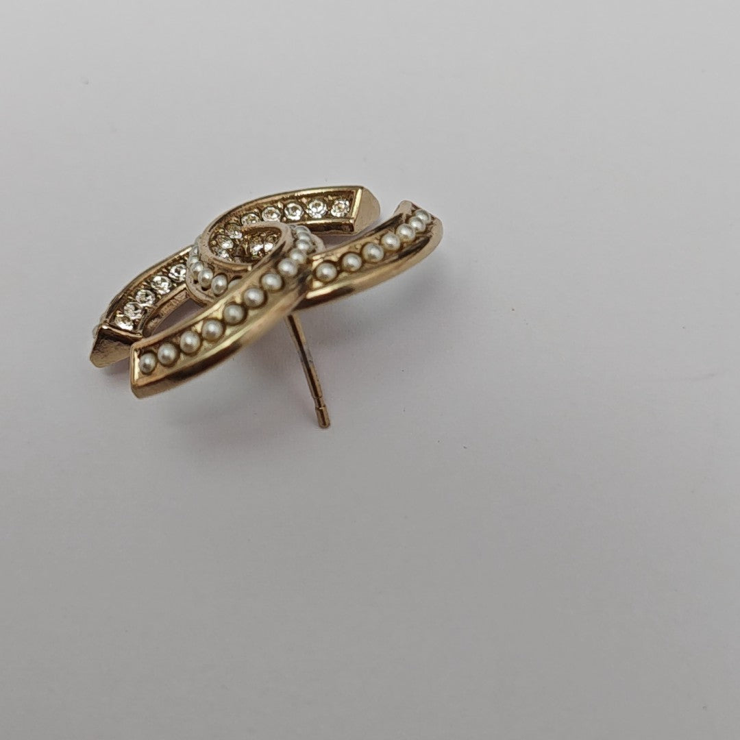 CC Logo Metal Gold Stud Earrings