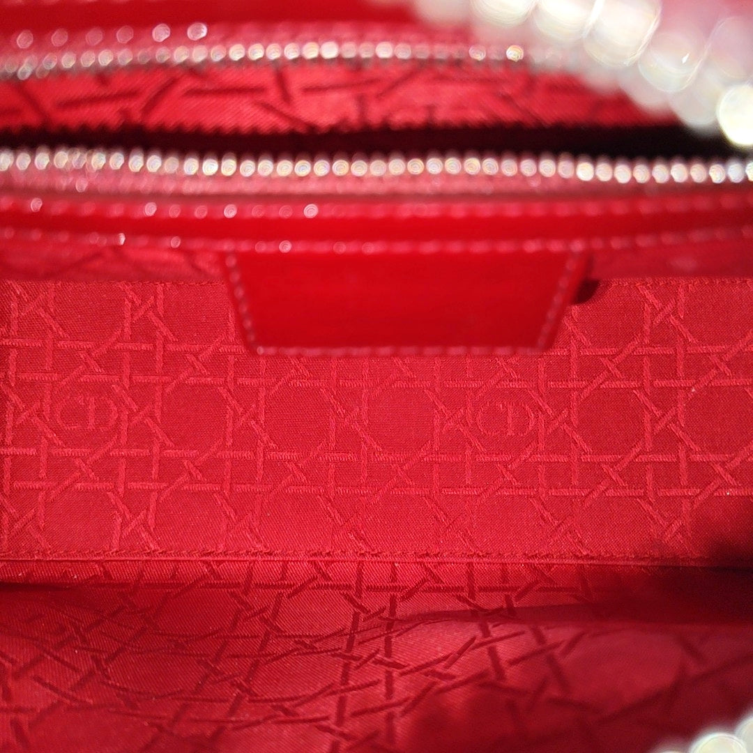 Lady Dior Medium Cannage Patent Leather Red