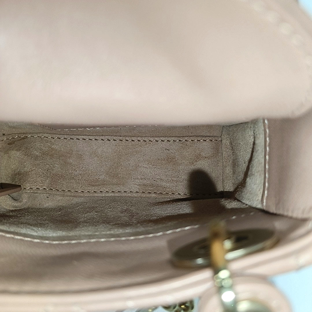 Authenticated pre-owned  Lady Dior Super Mini Quilted Lambskin Beige - Tote Bag at Looply