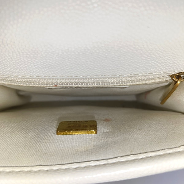 Quilted Grained Calfskin Shoulder Bag Small White