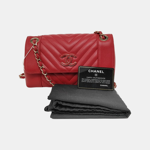 Chevron, Quilted Calfskin Red