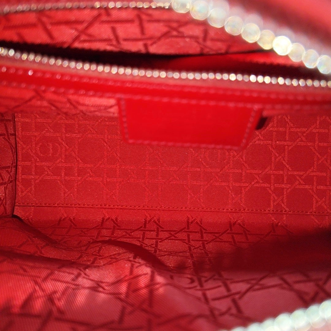 Lady Dior Medium Cannage Patent Leather Red