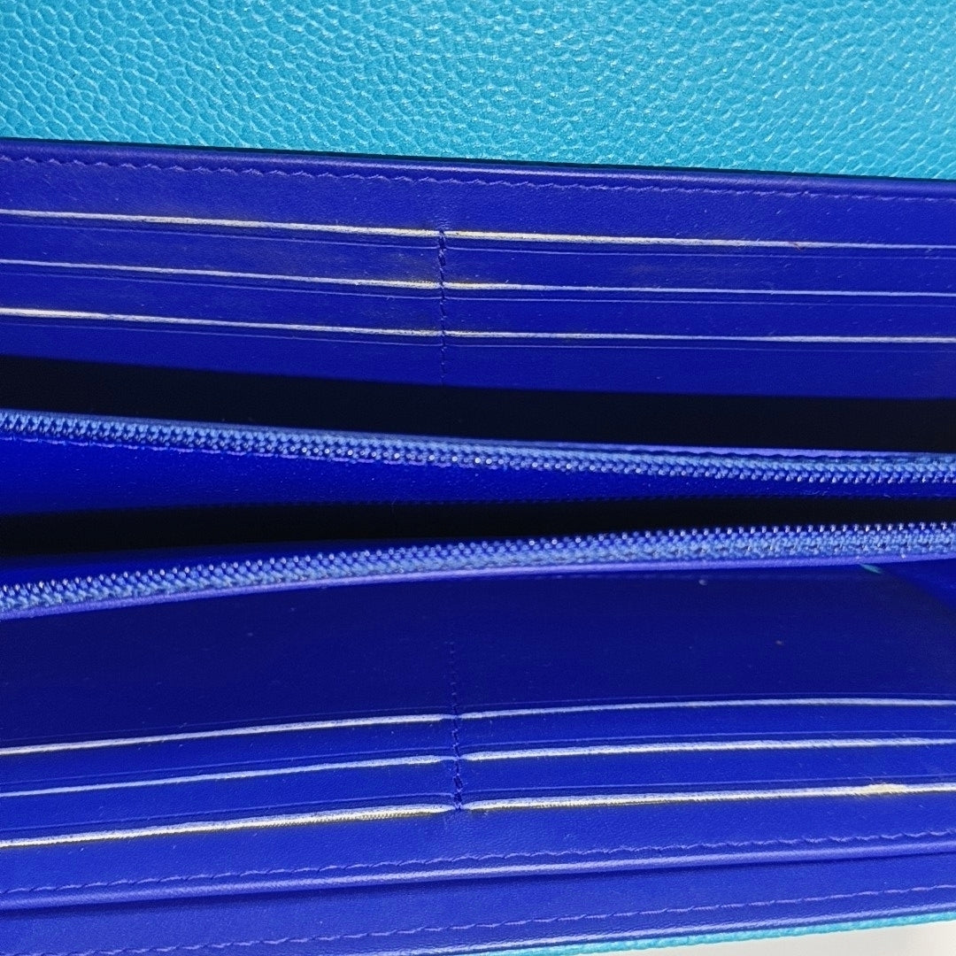 Grained Calfskin Wallet Blue