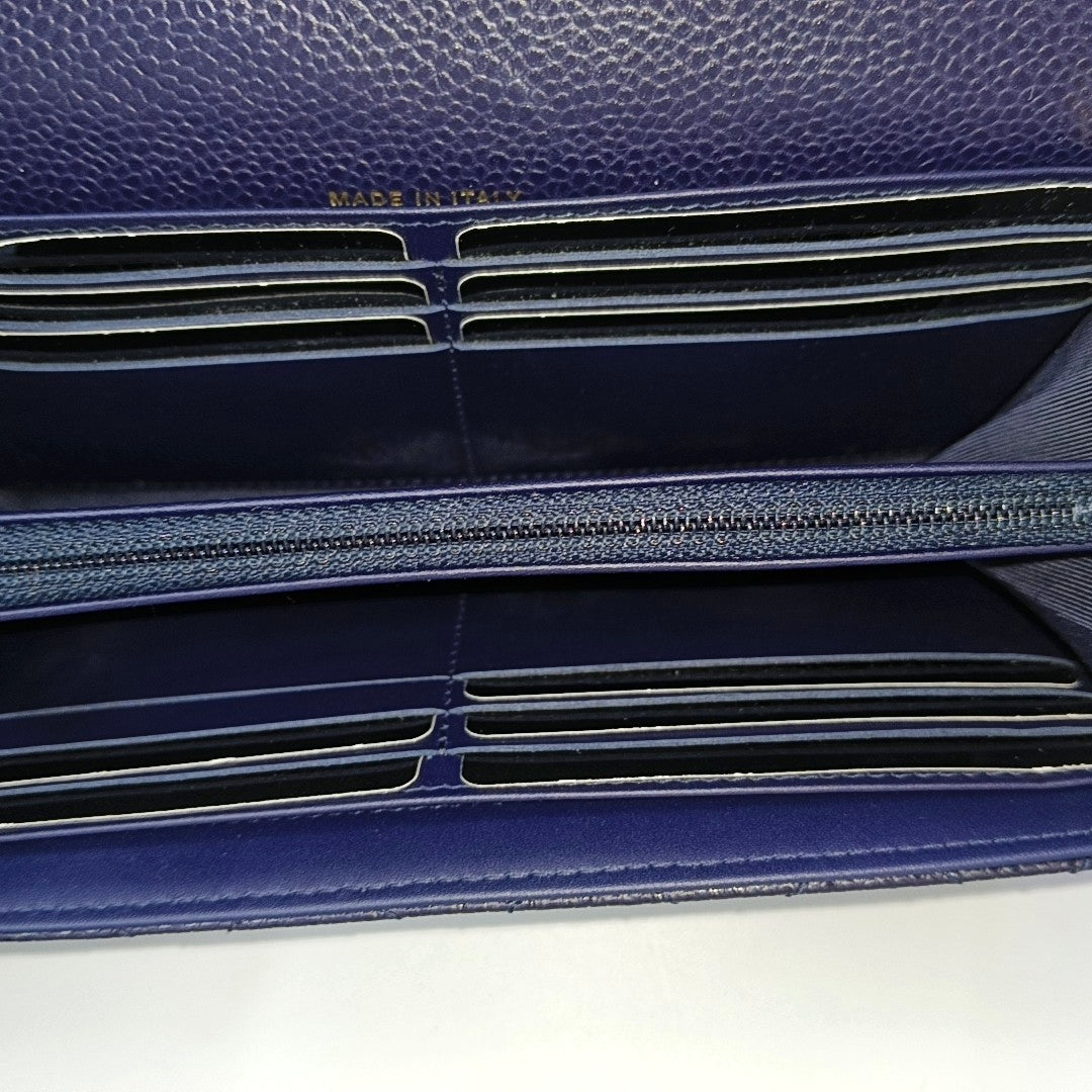 CLASSIC FLAP Mini Quilted Grained Calfskin Blue Wallet