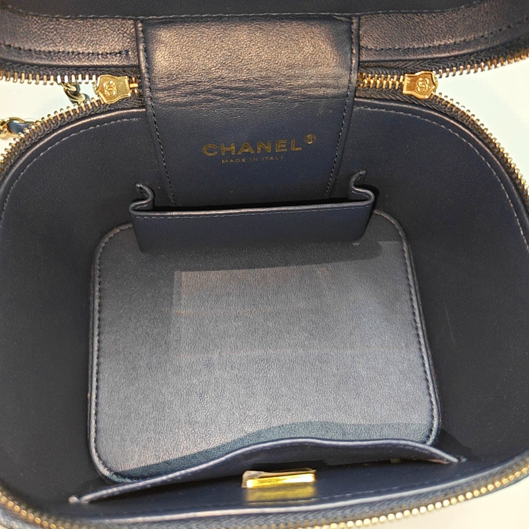 VINTAGE COSMETIC BAGS Quilted Denim Blue