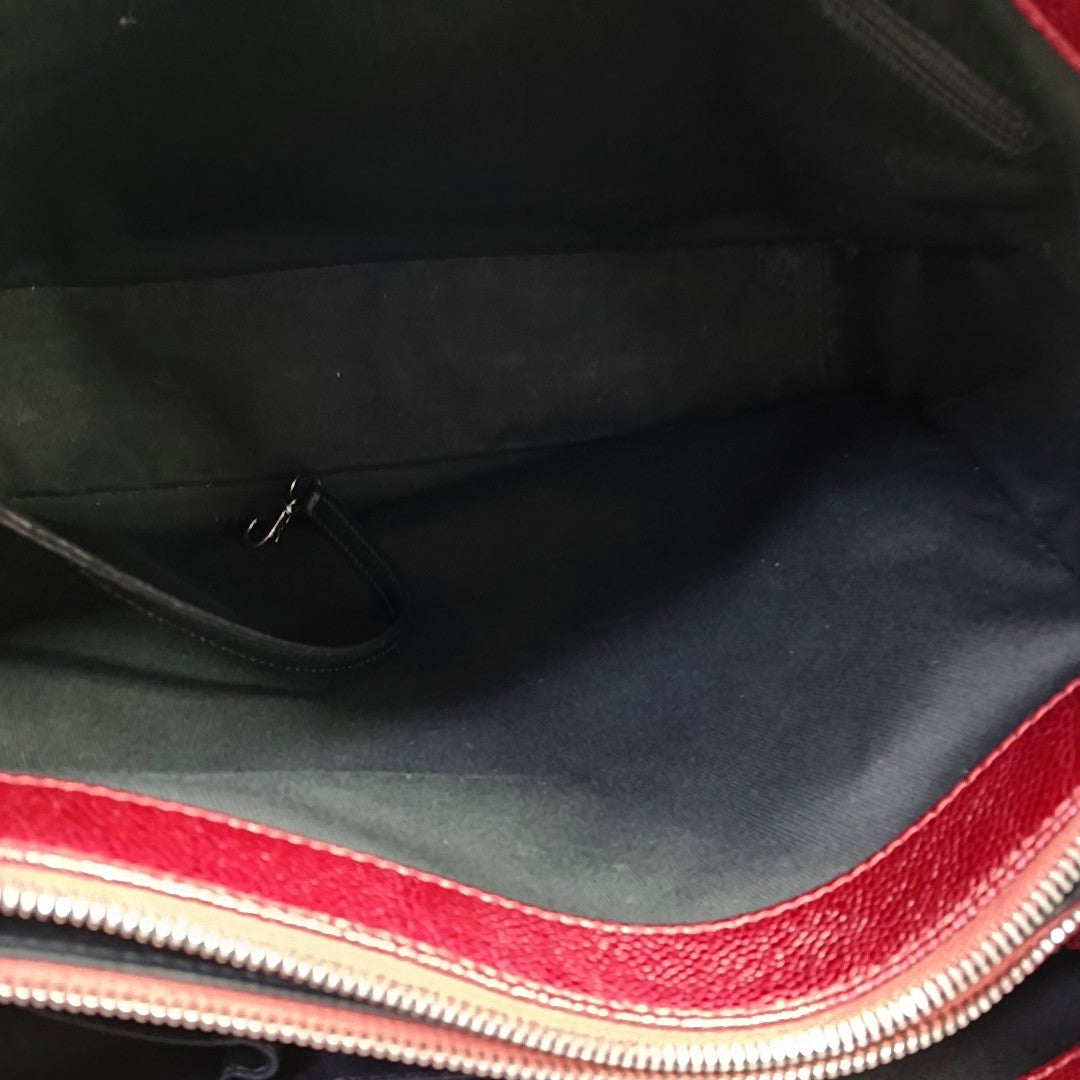 Quilted Grained Calfskin Tote Bag Red