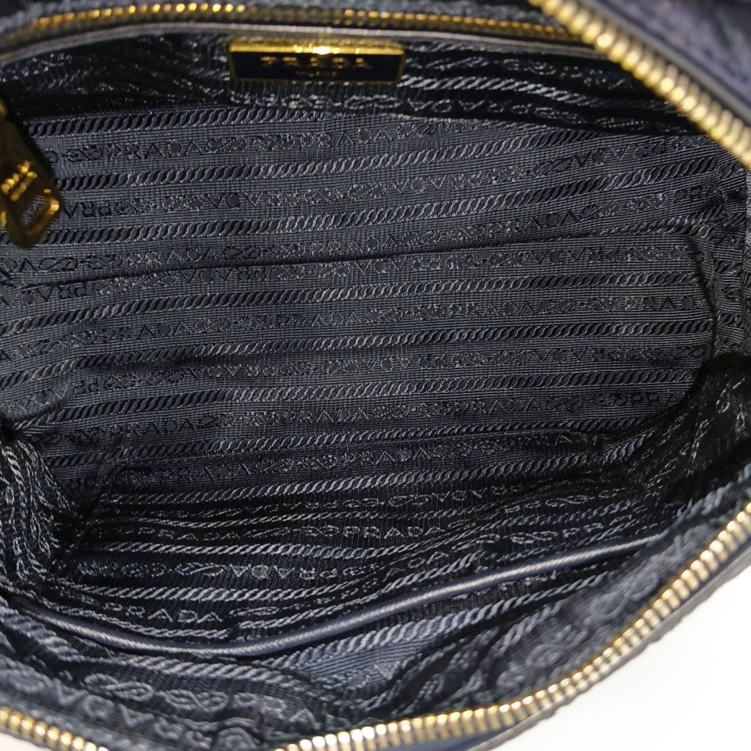 Quilted Nylon Shoulder Bag Blue