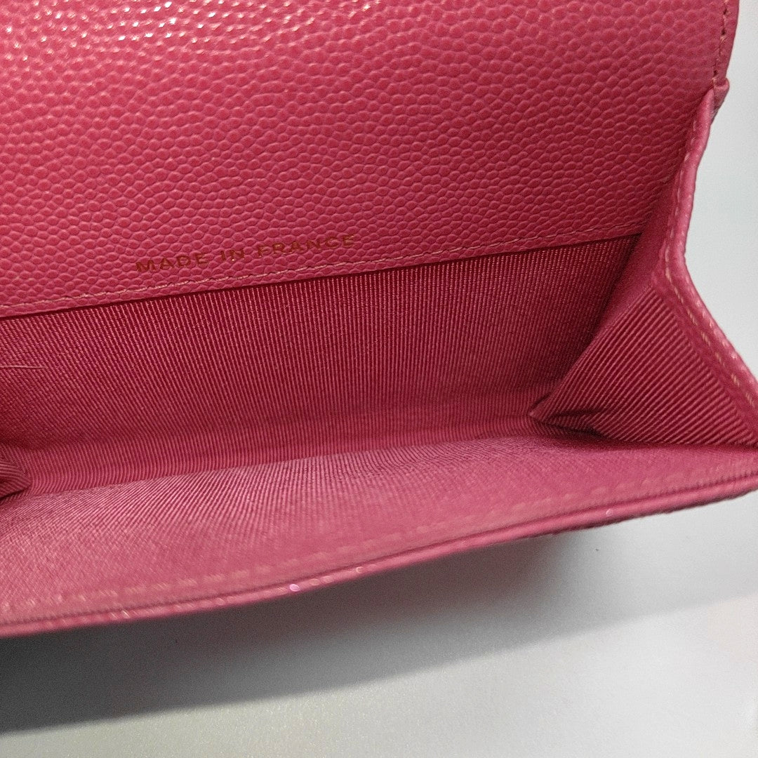 CLASSIC FLAP Quilted Grained Calfskin Pink Wallet