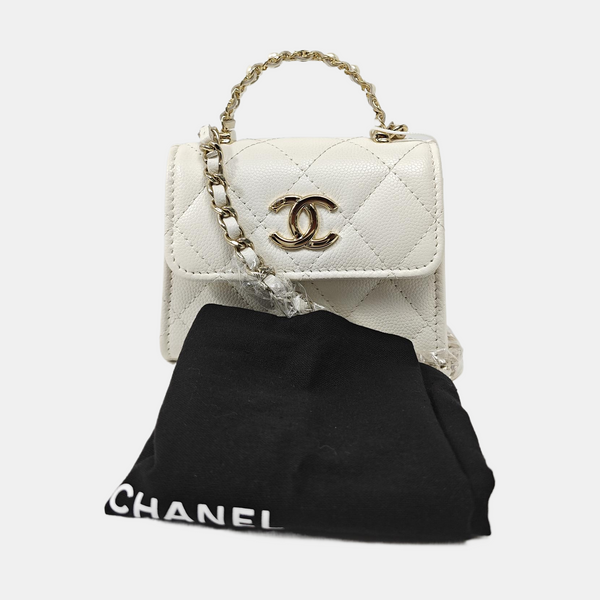 TRENDY CC Quilted Grained Calfskin White
