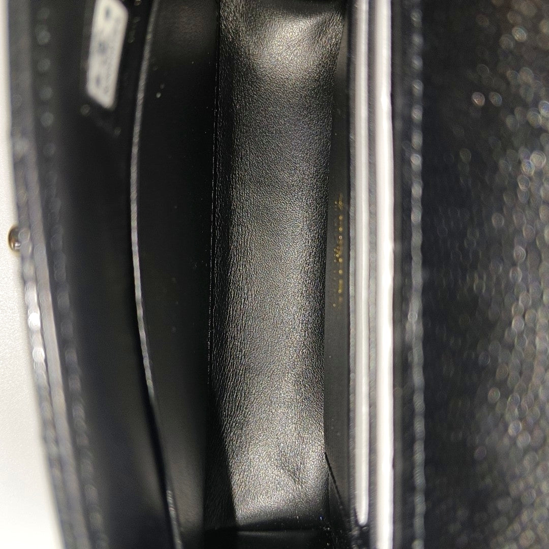 Quilted Grained Calfskin Shoulder Bag Black