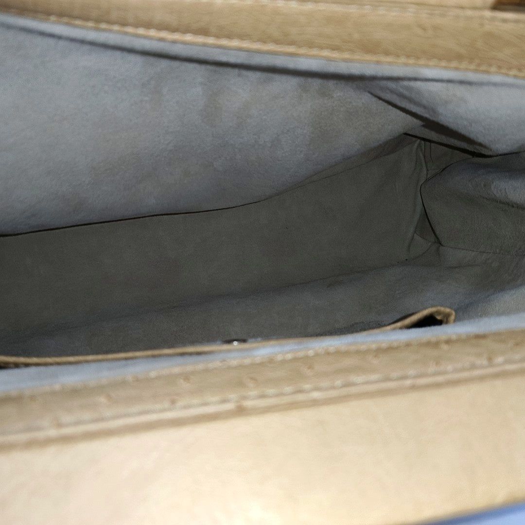 Ostrich Top Handle Bag Beige