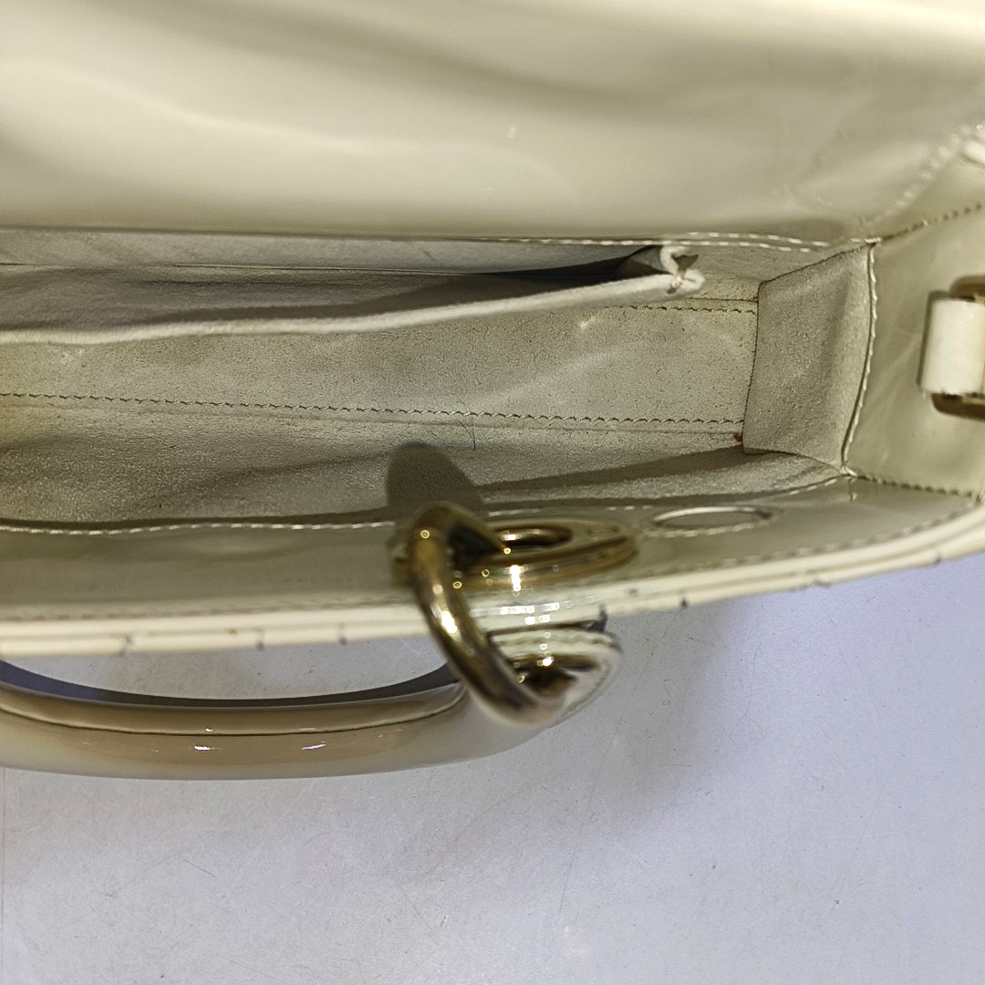 Lady D-Joy Small Cannage Patent Leather Beige