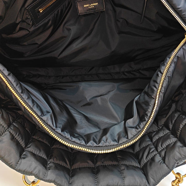 Quilted Nylon Top Handle Bag Black