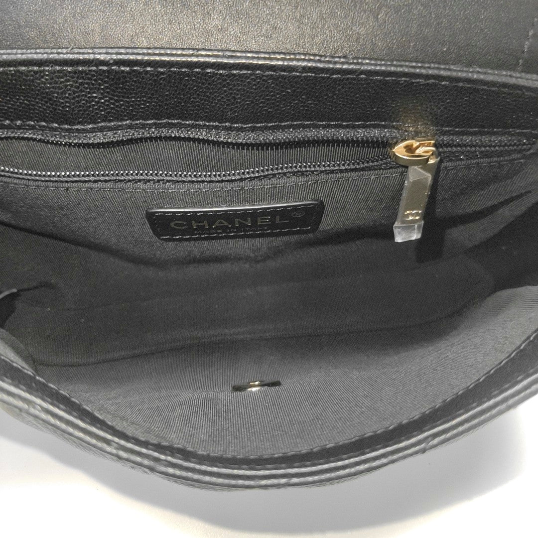 Quilted Grained Calfskin Shoulder Bag Black