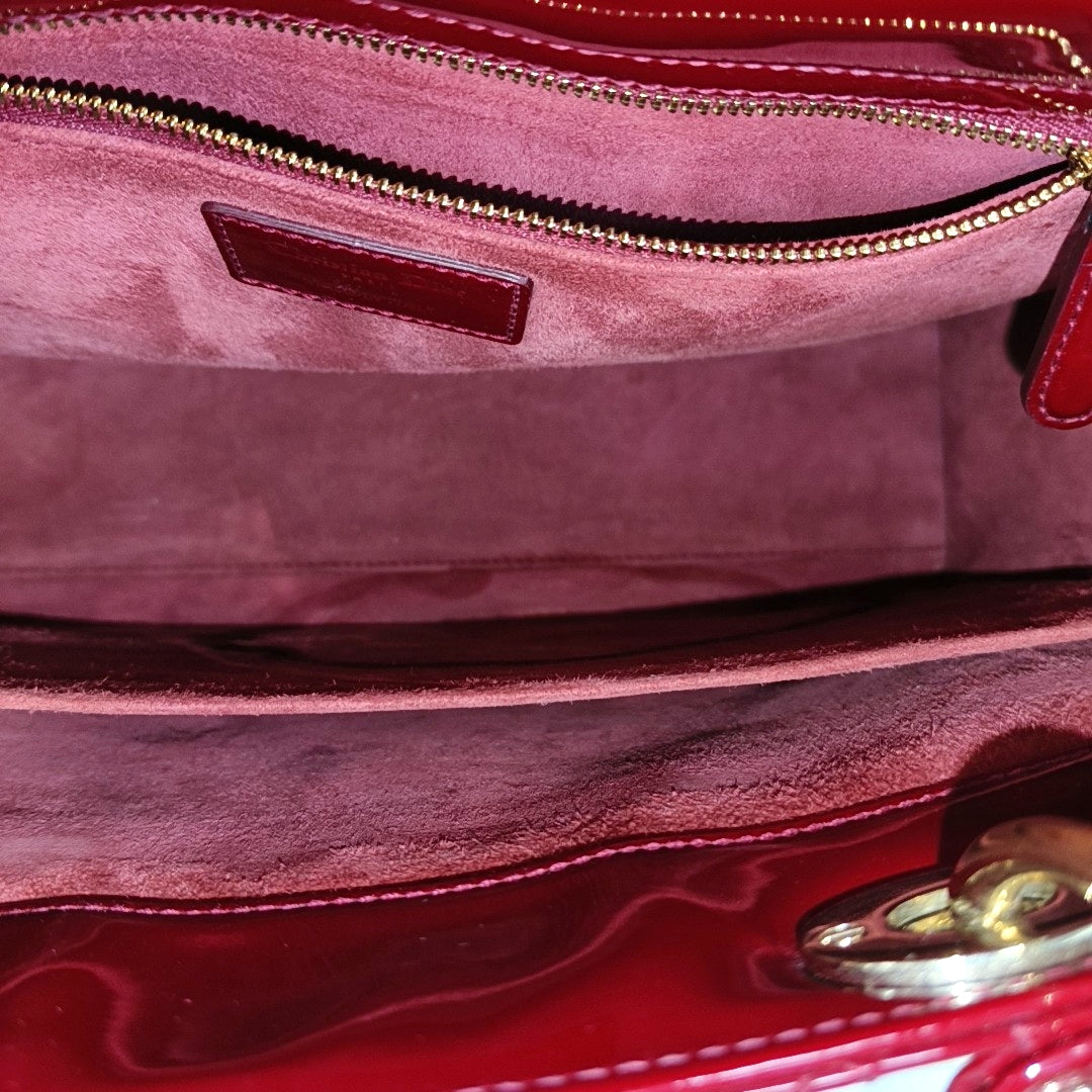 Lady Dior Large Cannage Patent Leather Red
