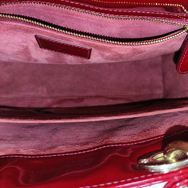 Lady Dior Large Cannage Patent Leather Red
