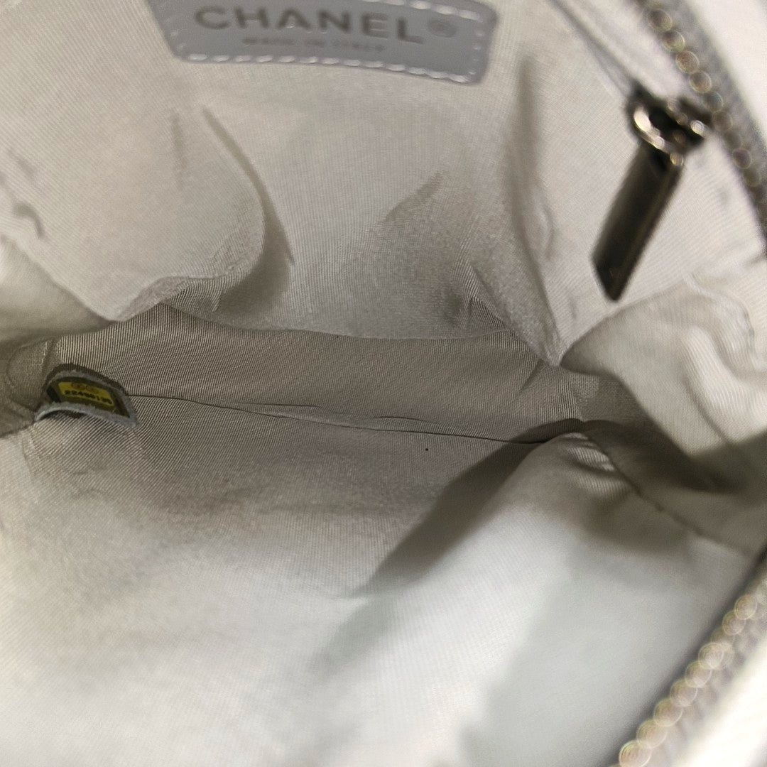 Quilted Grained Calfskin Shoulder Bag Silver