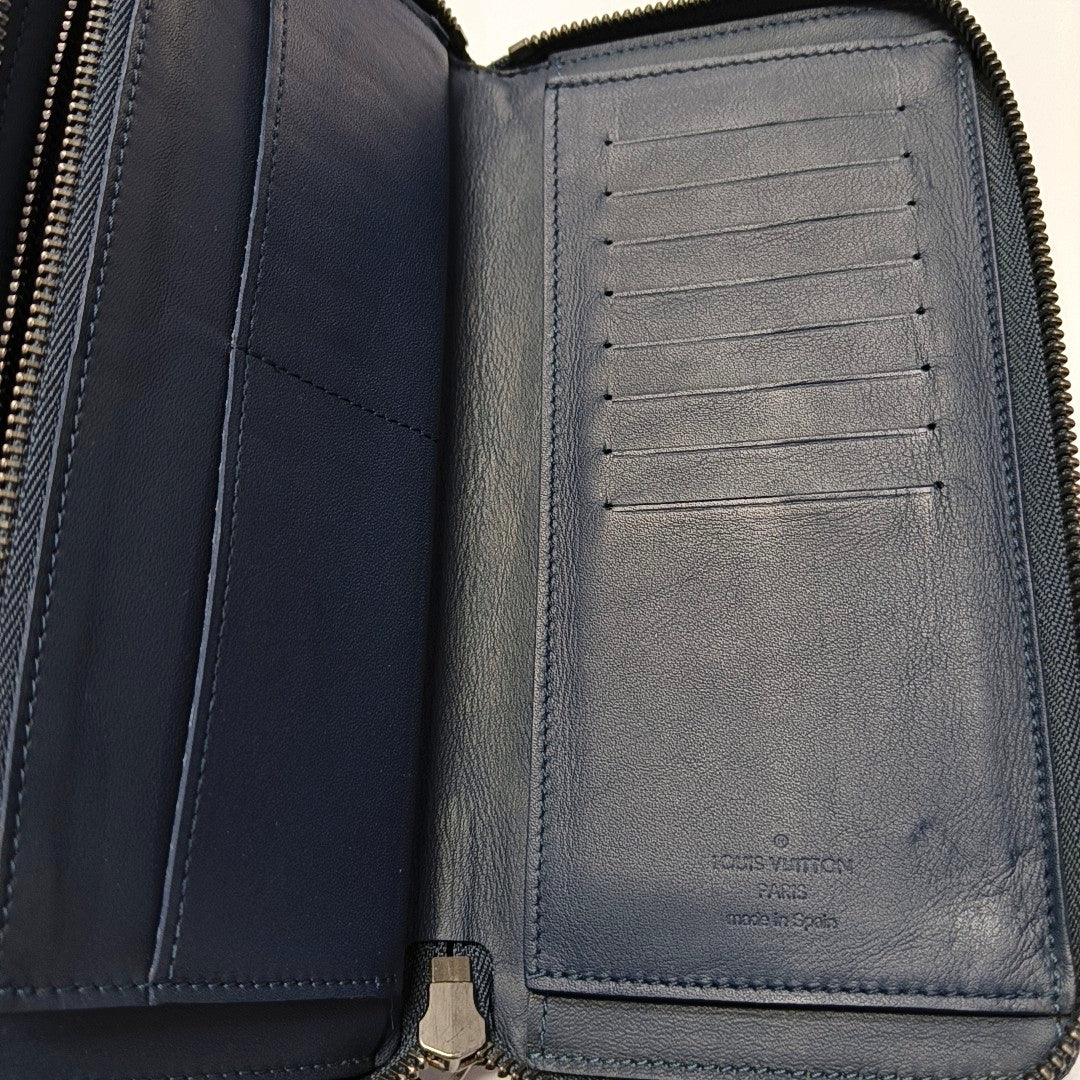 ZIPPY Damier Calfskin Blue Wallet