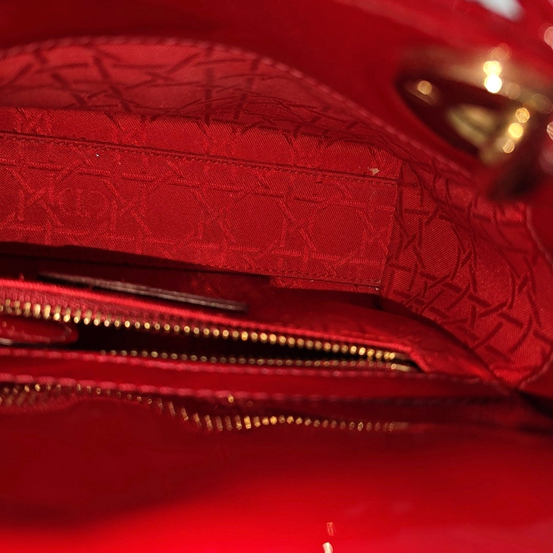 Lady Dior Mini Cannage Patent Calfskin Red