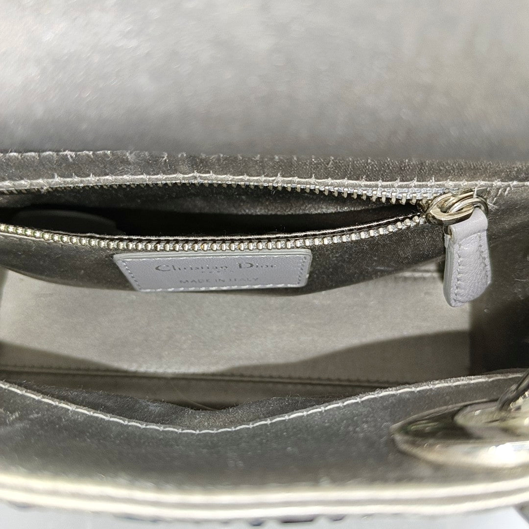 Authenticated pre-owned  Lady Dior Mini Cannage Silk Satin Grey - Tote Bag at Looply
