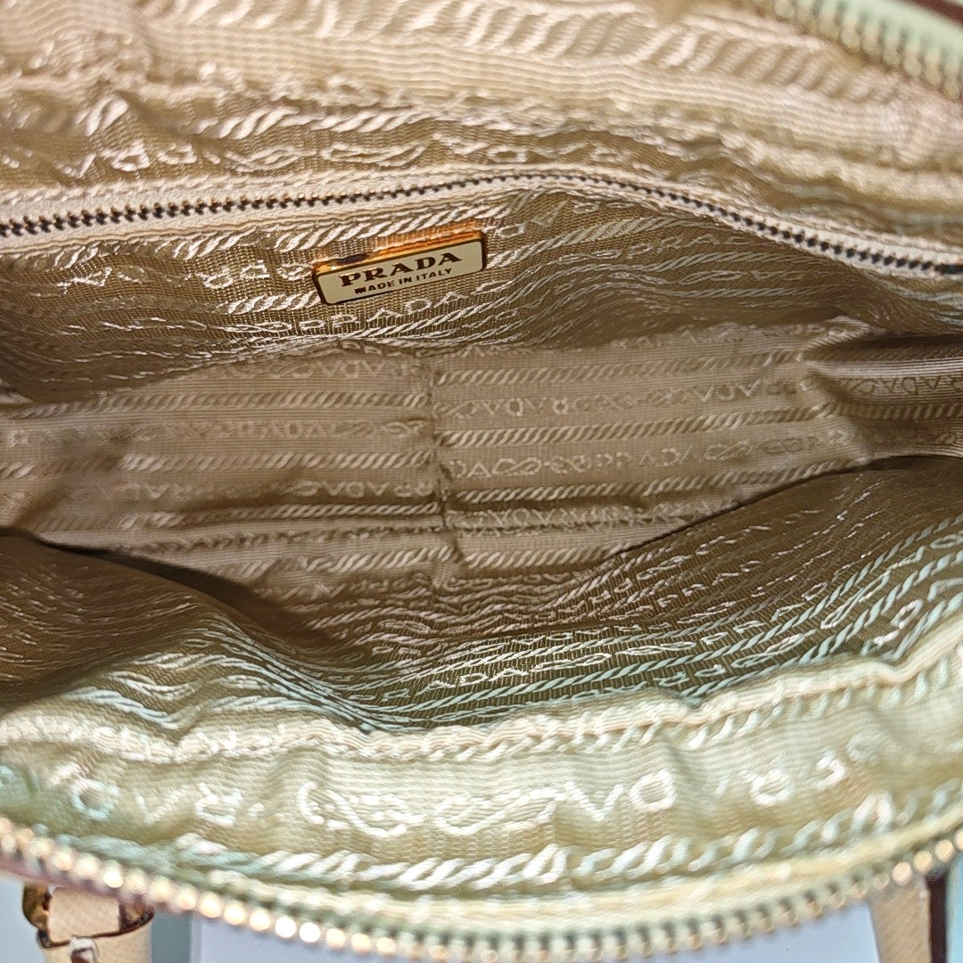 Leather Top Handle Bag Beige