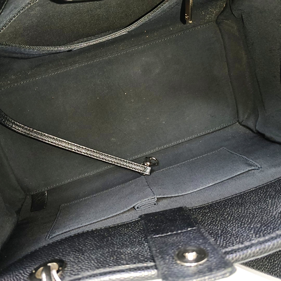 Quilted Grained Calfskin Tote Bag Black