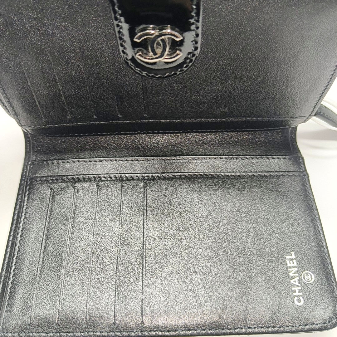 Quilted Patent Leather Wallet Black