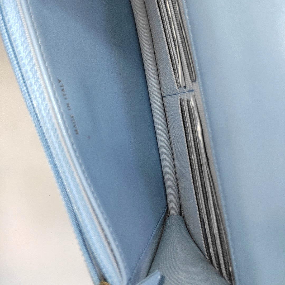 Quilted Grained Calfskin Shoulder Bag Blue