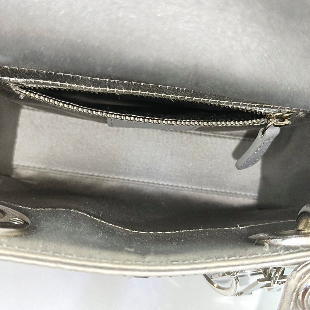 Authenticated pre-owned  Lady Dior Mini Silk Satin Grey - Tote Bag at Looply