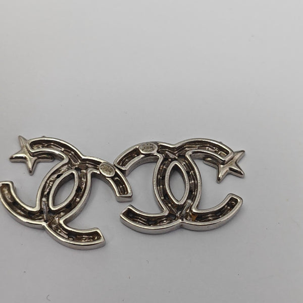 CC Logo Metal Silver Stud Earrings