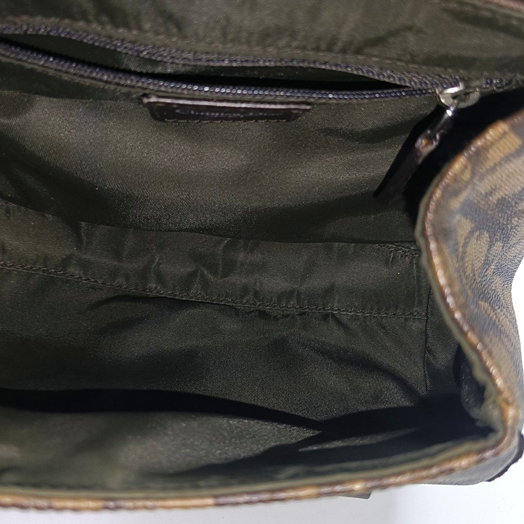 Oblique Coated Canvas Top Handle Bag Brown