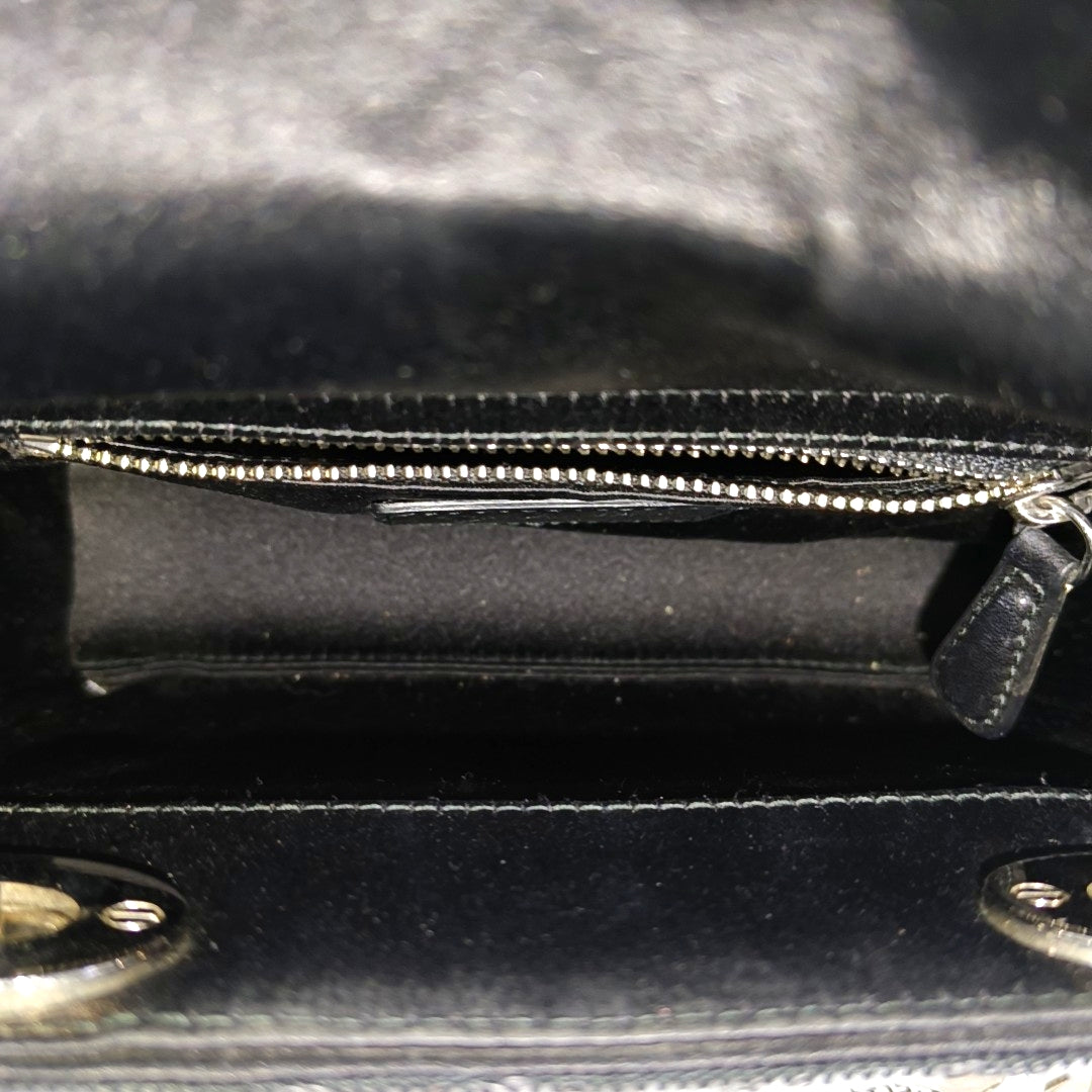 Authenticated pre-owned  Lady Dior Mini Silk Satin Black - Tote Bag at Looply