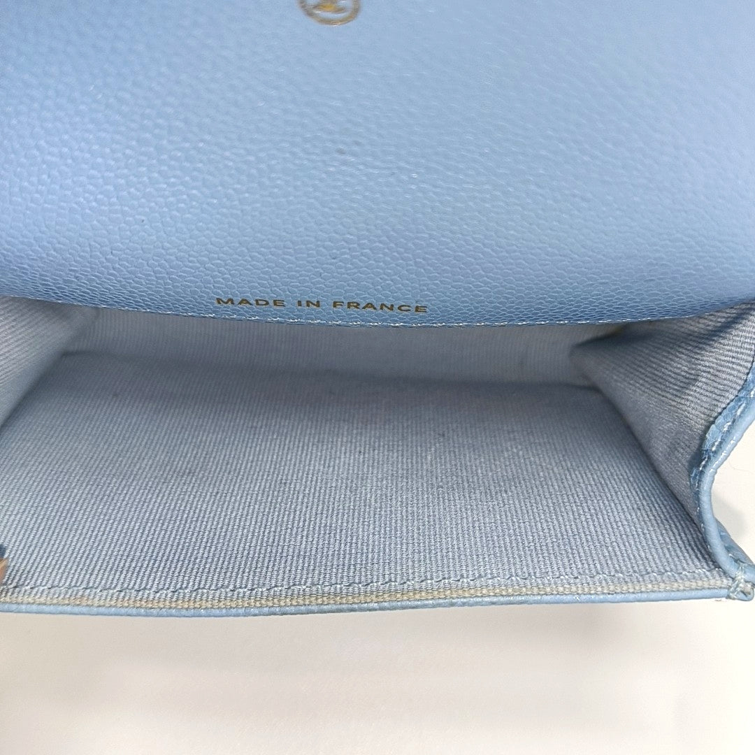 CLASSIC FLAP Quilted Grained Calfskin Blue Card Holder