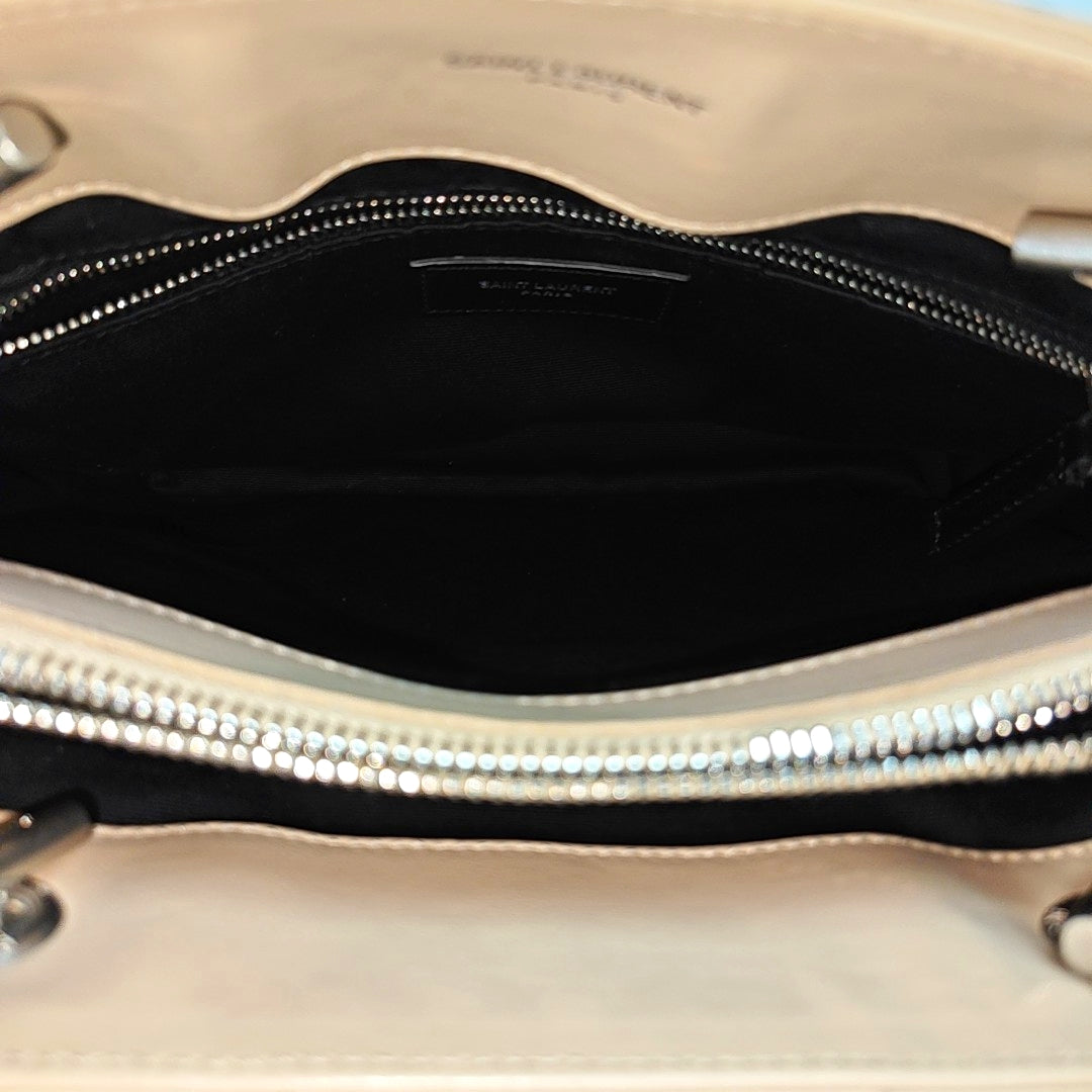 Chevron Leather Shoulder Bag Beige