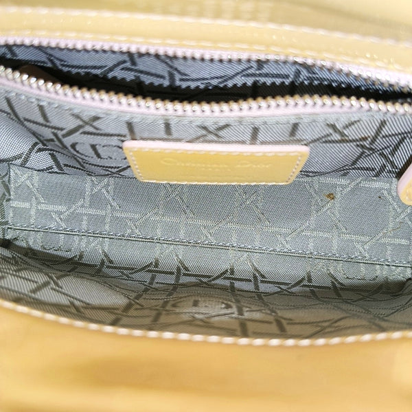 Authenticated pre-owned  Lady Dior Mini Cannage Patent Leather Beige - Tote Bag at Looply