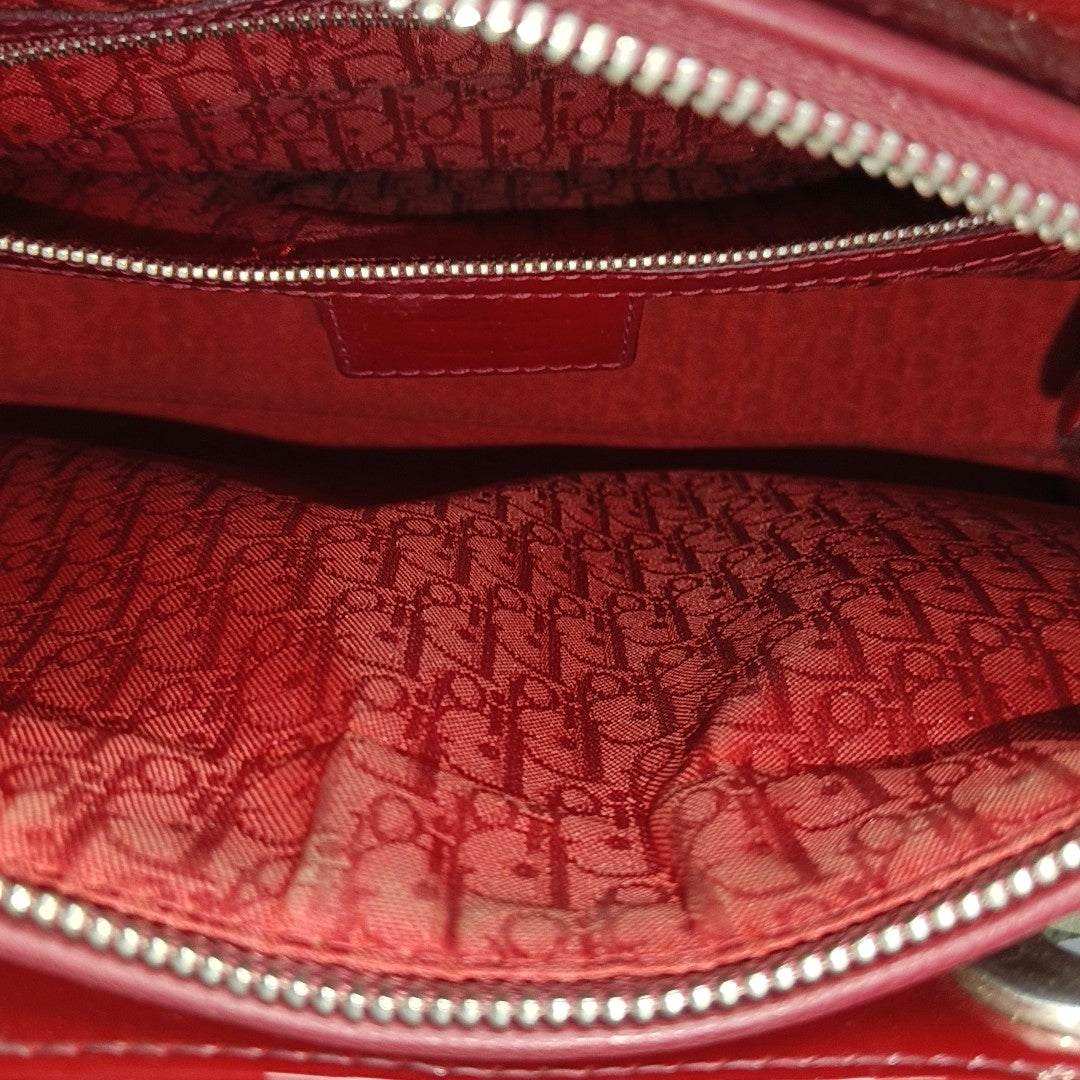 Lady Dior Large Cannage Patent Leather Red